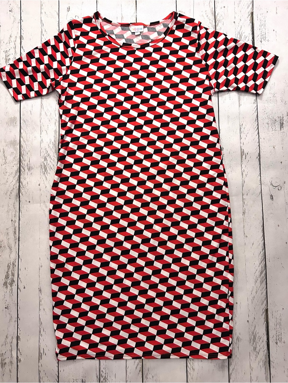 LuLaRoe Red, Black & White Geometric Dress Sz 2XL